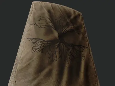 Slavic square leather shield-painted black trees symbol Low-poly 3D model