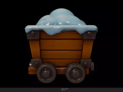 Stylized Snowy Mine Cart Low-poly 3D model