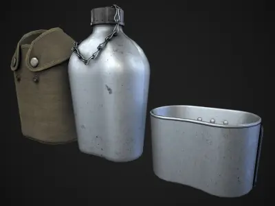Military water bottle Low-poly 3D model