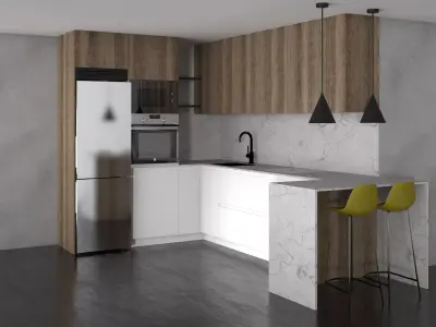 Kitchen modern with wooden cabinets 3D model