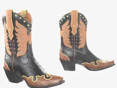 Eagle Star Cowboy Black Boots 3D model