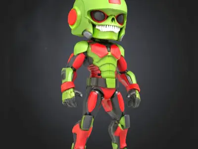 Stylized Sci-Fi Skull Warrior 3D Model - Rigged 3D model