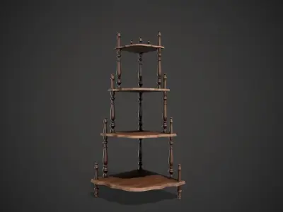 Wooden Corner Stand Shelf Low-poly 3D model