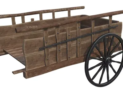 tumbrel wooden cart with wheels 3D model