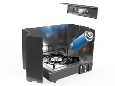 Butane Canister Replacement in Camping Stove Animated 3D model