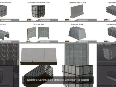 Concrete Construction Materials Collection 3D Model Pack