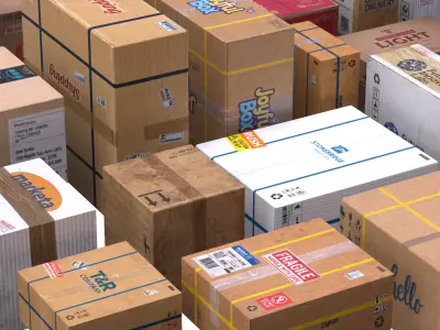 Closed Cardboard Boxes Box Set of 31 Low-poly 3D model