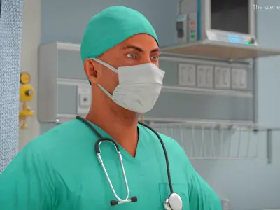  Hospital Doctor Figure T Pose Green Rigged 