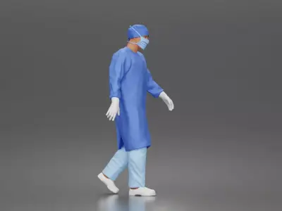 Surgeon walks down corridor wearing surgical gown face mask 3D print model