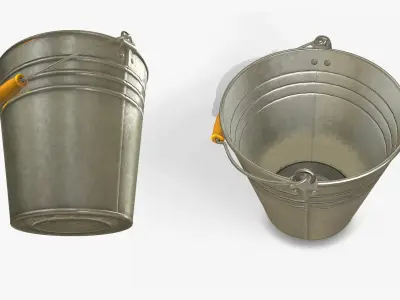 Bucket three metal buckets with handles Low-poly 3D model