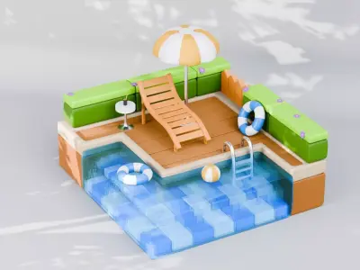 3D Poolside Relaxation Scene Free low-poly 3D model