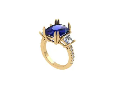 Cushion 3 Stone Art Deco Ring 3D print model