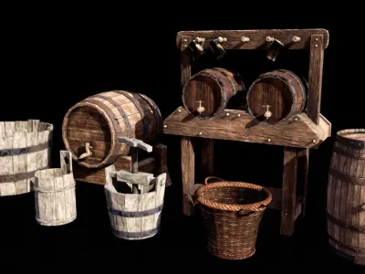 Medieval Fantasy Town Props Pack of 25 high quality  models Low-poly 3D model