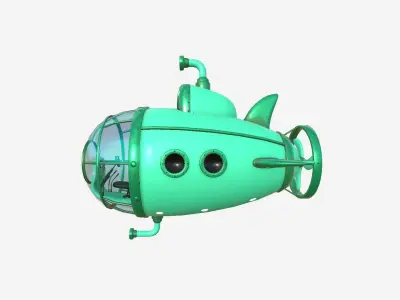 Submarine Cartoon A07 Green - Sub Watercraft Vehicle Low-poly 3D model
