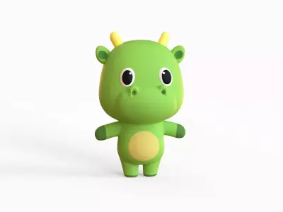 Cartoon Dragon - Chubby Animal Rigged Low-poly 3D model