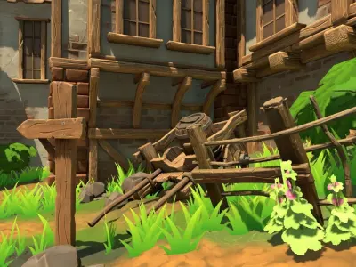 Stylized medieval cart Free low-poly 3D model