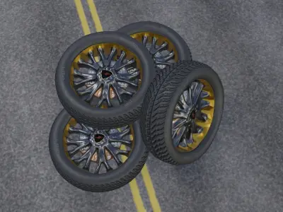 Car-Wheel wheel with gold and accents Free low-poly 3D model