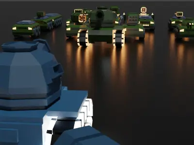 Low Poly War 13 Vehicles Package Low-poly 3D model
