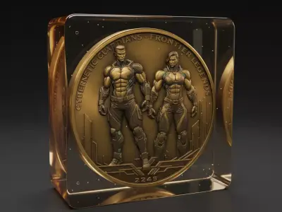 Cybernetic Guardians Sci-Fi Commemorative Coin for 3D Printing 3D print model
