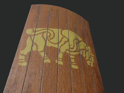 Slavic square wooden shield-painted orange with  bull symbol Low-poly 3D model