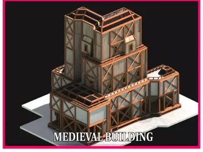 Medieval Low Poly Building Castle Wooden Village Stone House 02 Low-poly 3D model