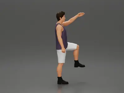man in shorts and boots is climbing into the truck 3D print model