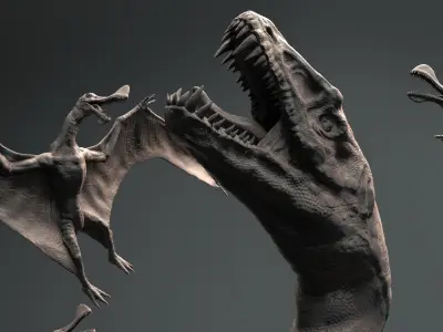 Mosasaurs VS Ornithoheirus High Poly Scene 3D model