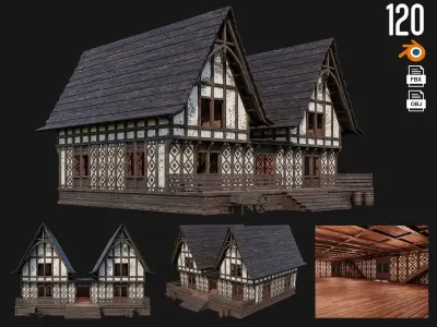 4 Old Medieval Building Pack 4K Textures GameReady 117 to 120 Low-poly 3D model