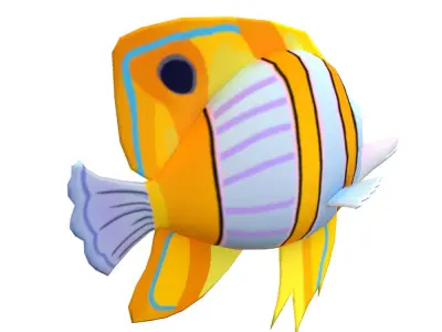 Copper band Butterfly Fish Cartoon Animated Low-poly 3D model