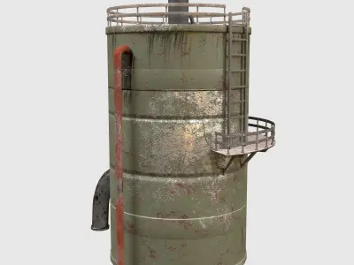 Old tank with pipes Reservoir Low-poly 3D model Low-poly 3D model