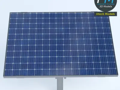 Solar panel on pole stand 3D model