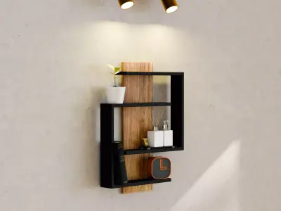 Modern Industrial Wood  and Metal Wall Shelf 3D Model Free 3D model