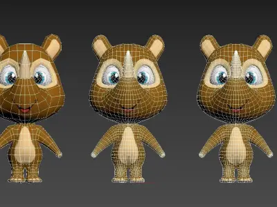 Cute Rhinoceros Cartoon Character model Low-poly 3D model