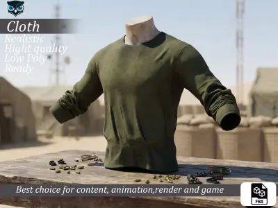Military Tactical Long Sleeve Shirt Olive - Game Ready Low-poly 3D model