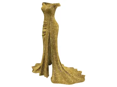 Side Split Off Shoulder Bodycon Evening Dress Low-poly 3D model