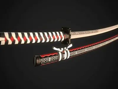 Set of japanese swords 02 3D Model Collection