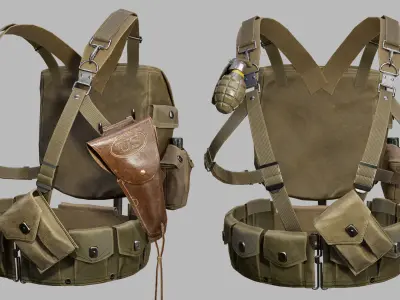 WW2 US tactical vest Low-poly 3D model