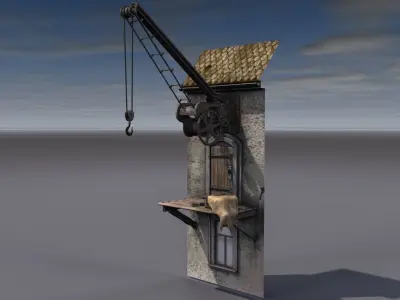 Old port crane on the wall 3D model