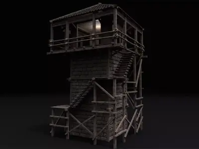 Realistic Medieval Watchtower Low-poly 3D model buy