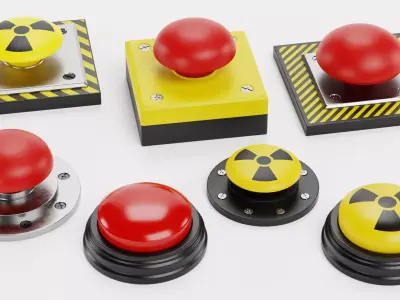 7 Emergency Buttons - Industrial Control Push Switches Set 3D model