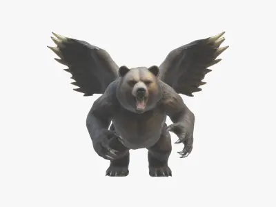 Ferocious Winged Bear Modello 3D Creature Mitologica Low-poly 3D model