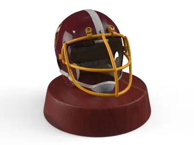 Vintage NY Samurai Helmet on Wood Stand Maroon 3D model