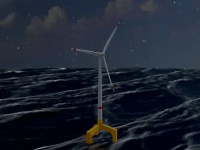 Wind turbine with Offshore Foundation V1 H-138 RD 162m Animation Low-poly 3D model