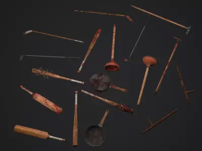 PSX Style Melee Weapons Low-poly 3D model