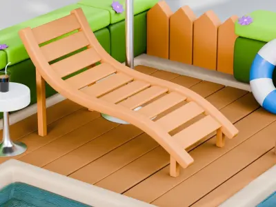 3D Poolside Relaxation Scene Free low-poly 3D model