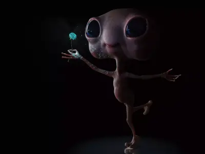 Little Alien with mushroom Low-poly 3D model