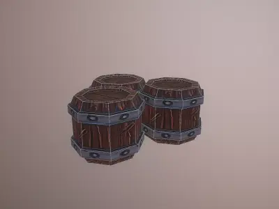 Barrel set of wooden barrels Low-poly 3D model