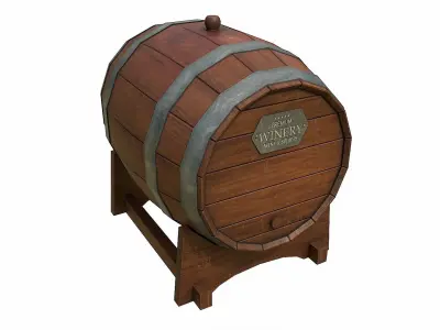 Pack of 6 Medieval Wooden Barrels and Buckets Low-poly 3D model