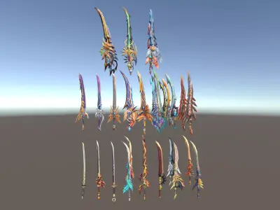 Cartoon Fantasy Weapons Katanas Low-poly 3D model