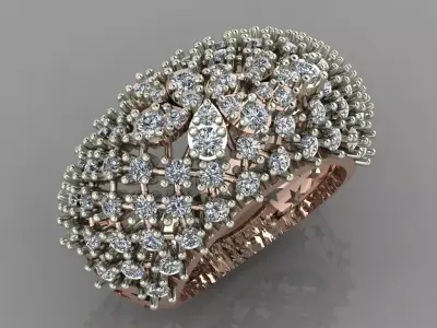 Daimond Pear Ring Band  With Jali  3D Print RIng Model 3D print model